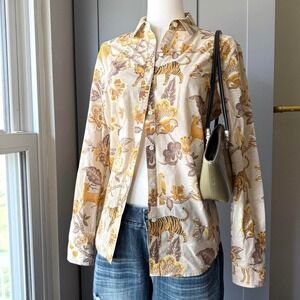 J. McLaughlin Cotton Women's Button Down Shirt Size Small Tiger Floral Print
